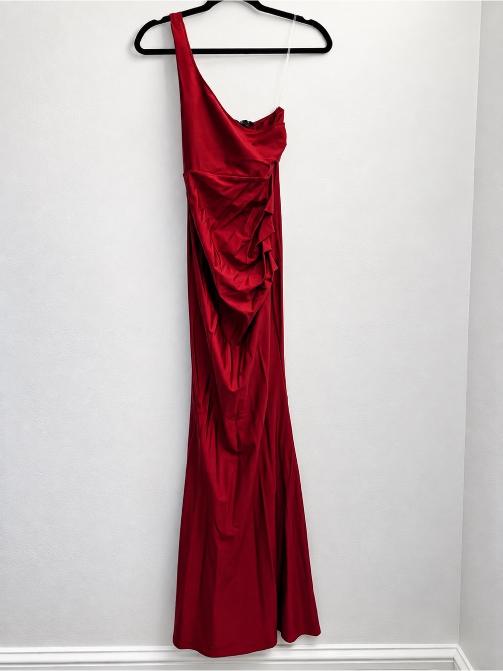Fashion Nova Burgundy One Shoulder Ruched Maxi Dress